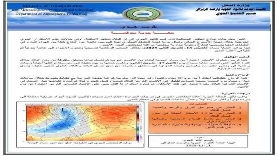 الأنواء الجوية: هطول أمطار ابتداءً من مساء يوم الجمعة المقبل.